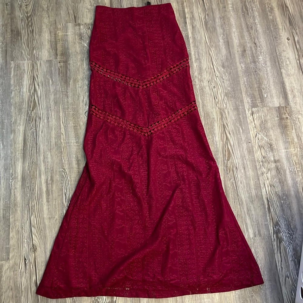 Burgundy Long Lace Skirt